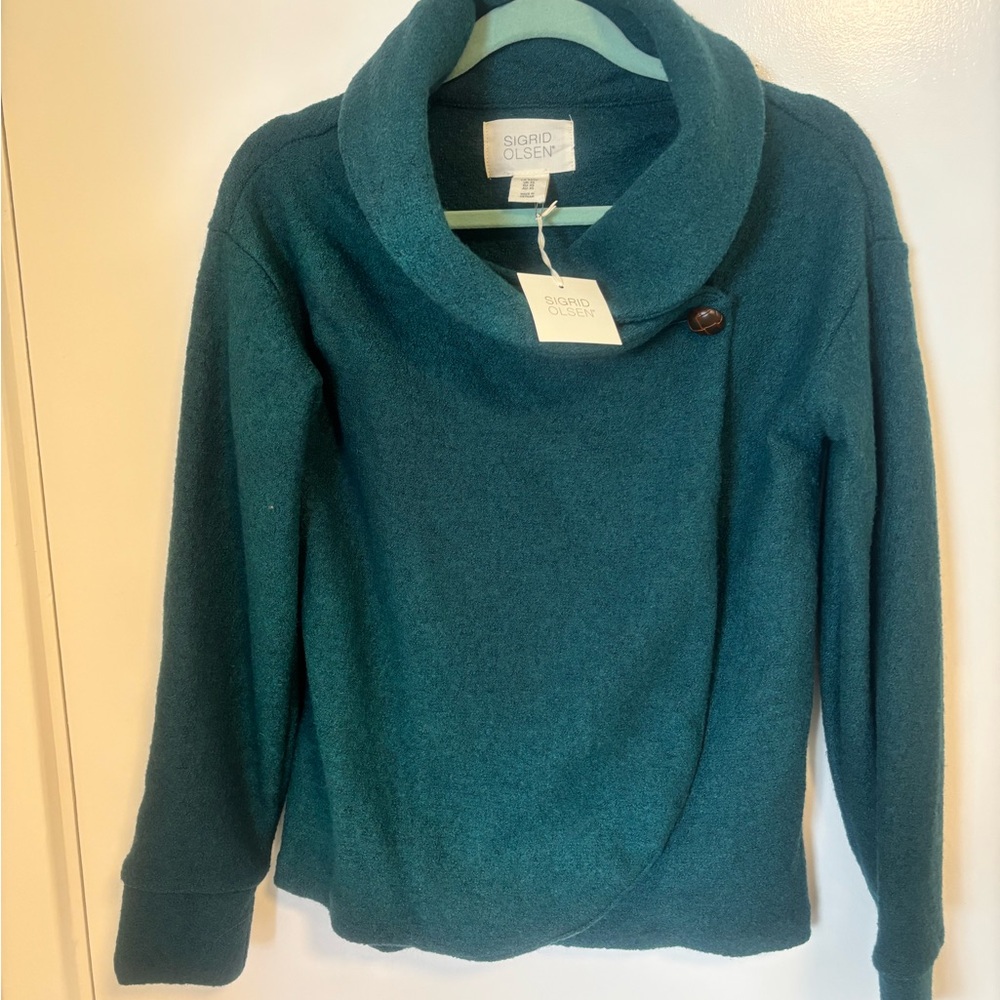 NEW Sigrid Olsen Teal Cowl Neck Wool-Blend Sweater